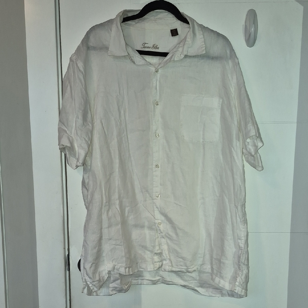 Tasso Elba White Short-Sleeve Button-Down Linen Shirt